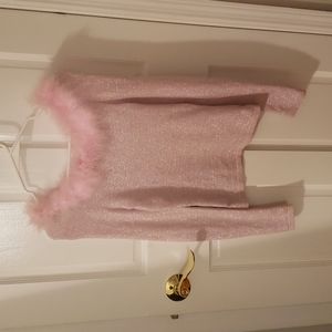 Sparkly Y2K long sleeve stretchy top with feather trim